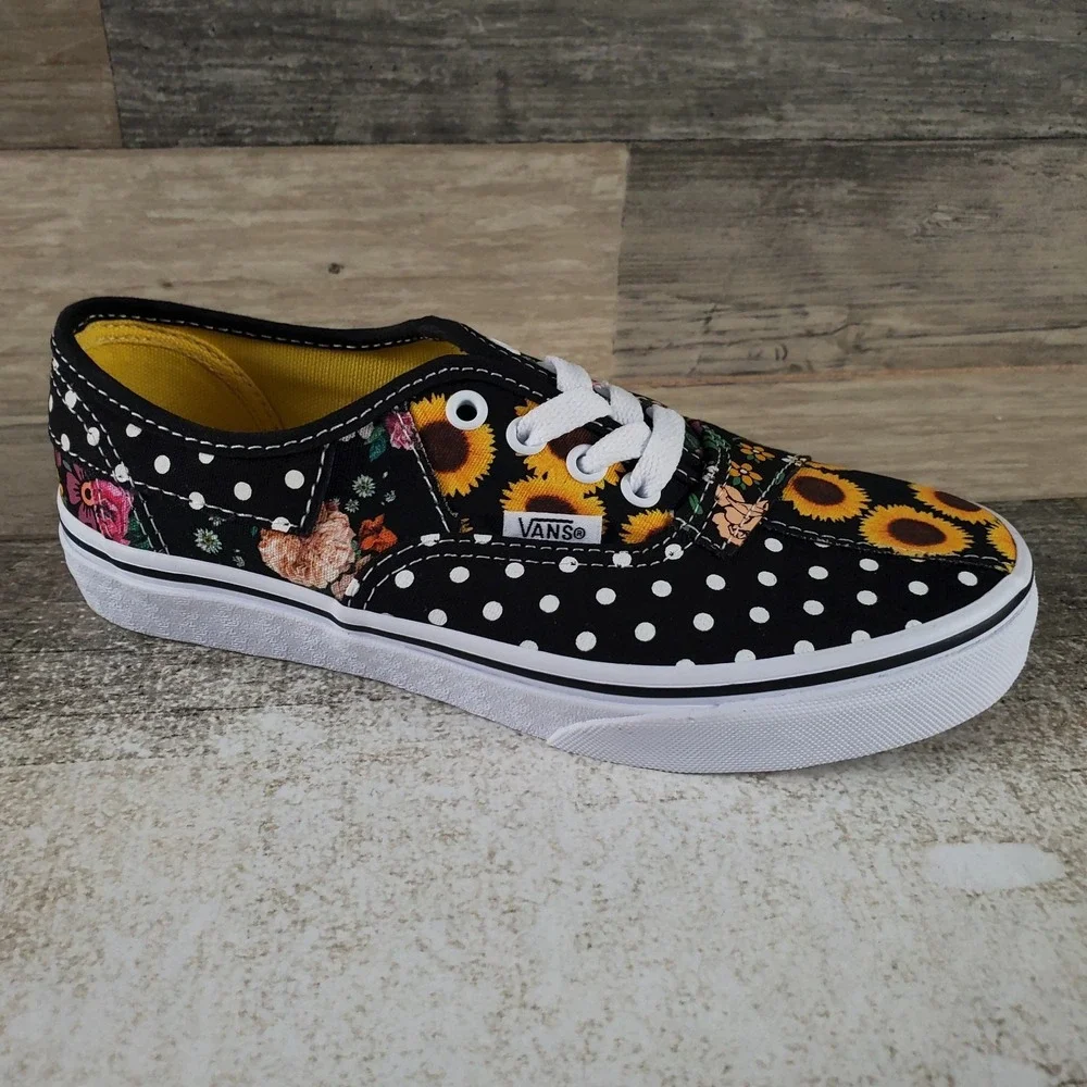 Vans Authentic Kids Shoes Sz 3 Athletic Sunflower Black Yellow Lace Up Sneakers